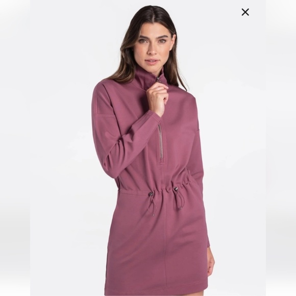 NWOT LoLë Long Sleeve Drawstring Mini/Tunic Dress - Size (L) - Mauve/Dusty Rose - Picture 4 of 12